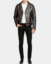 Mens Biker Leather Jacket Dual Zip Hook Zenith Brown